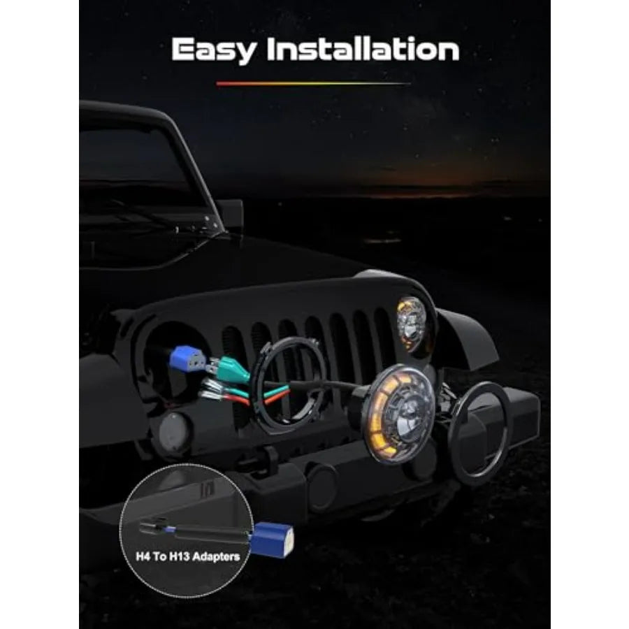 Jeep Wrangler LED Headlights With DRL Turn Signals Halo Ring