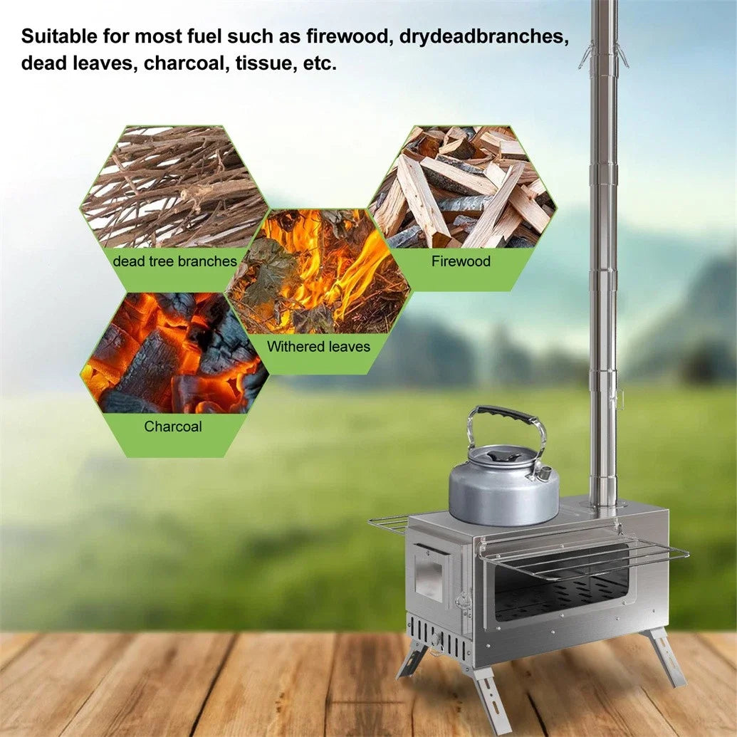 Hot Tent Stove Portable Wood Burning Stove With Stainless Pipes