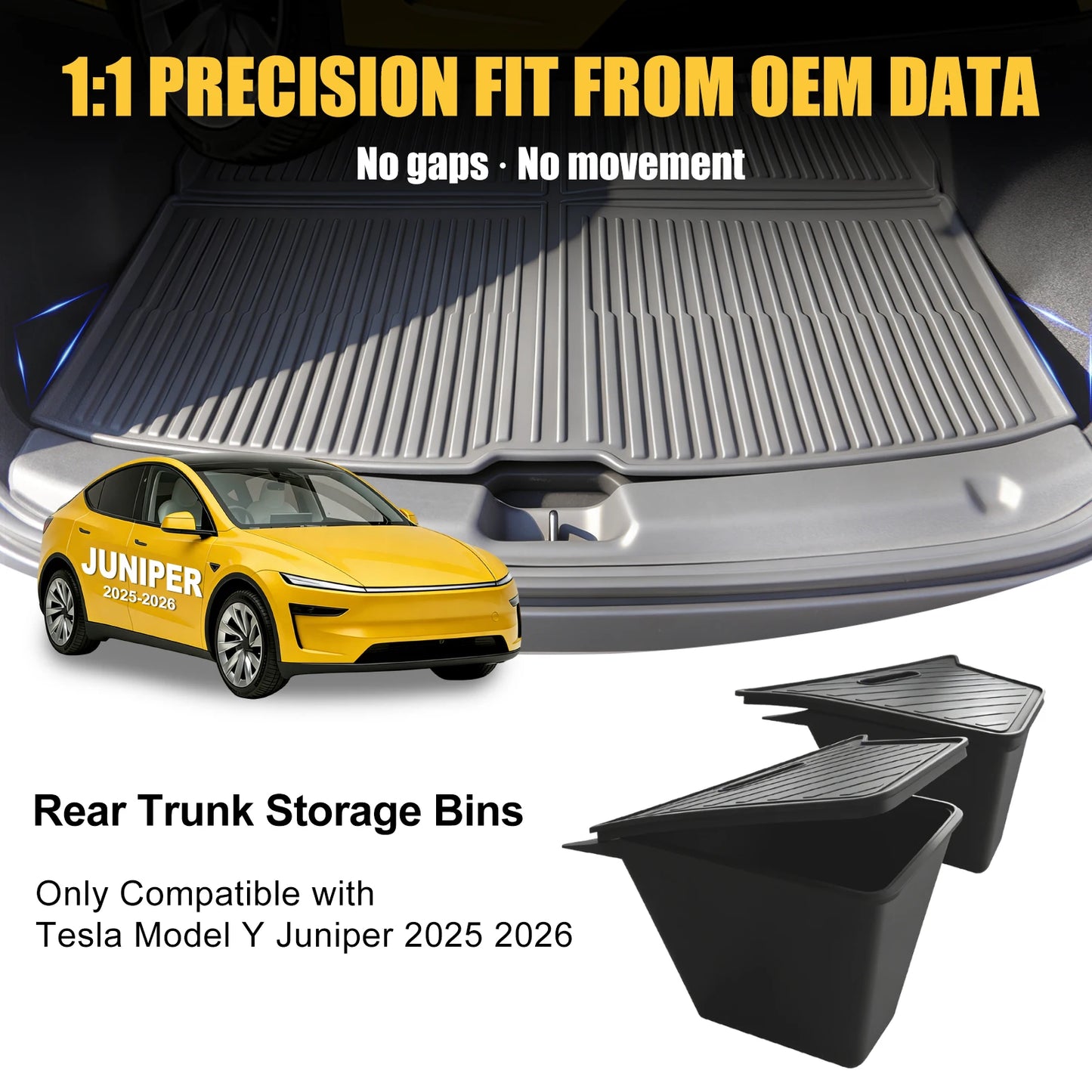 Tesla Model Y Trunk Side Storage Bins 3-Piece TPE Organizer