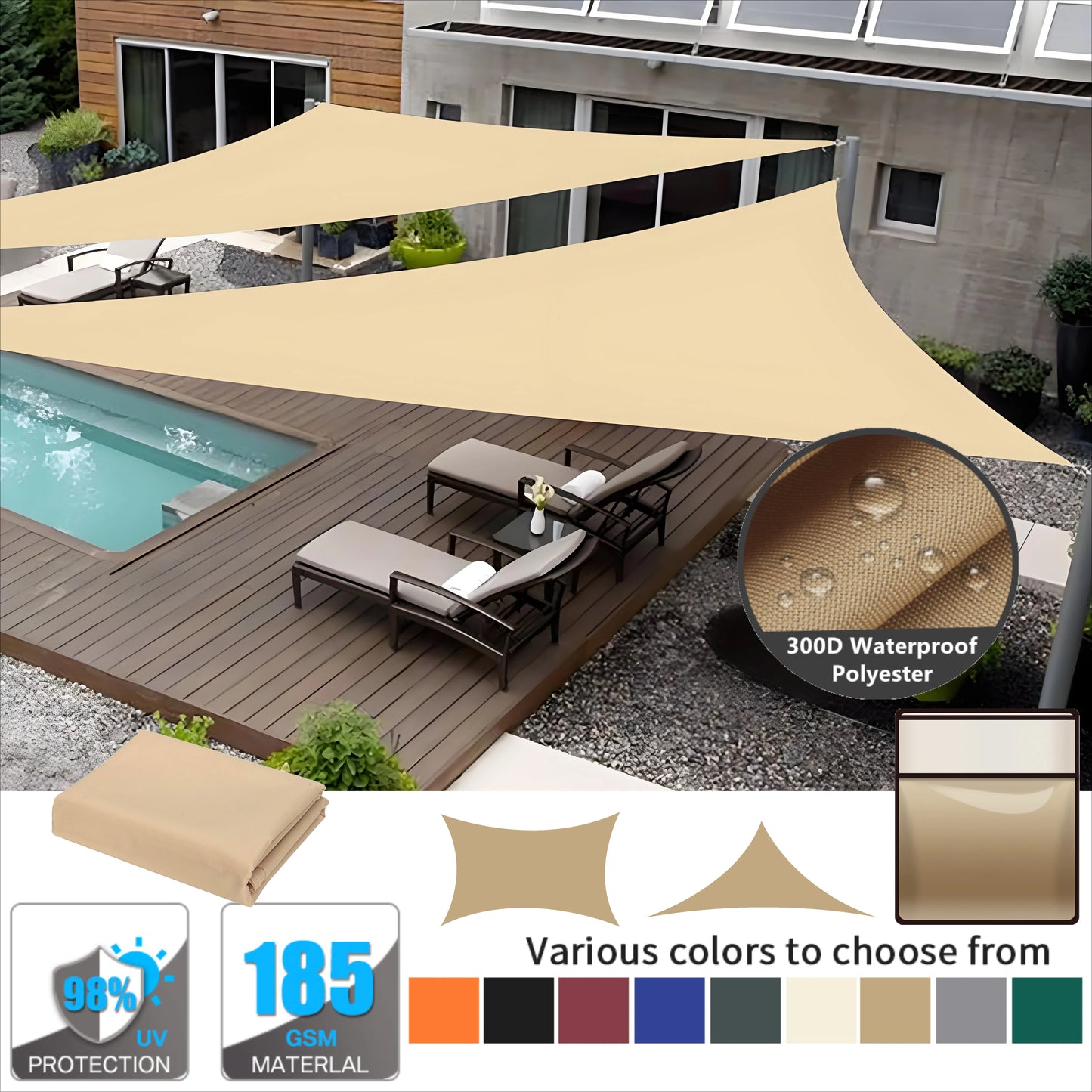 Triangle Sun Shade Sail Canopy UV Block Sunshade For Patio