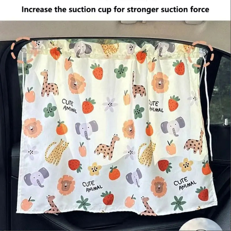 Car Window Sunshade Curtain Suction Cup Cartoon Uv Protection For Kids