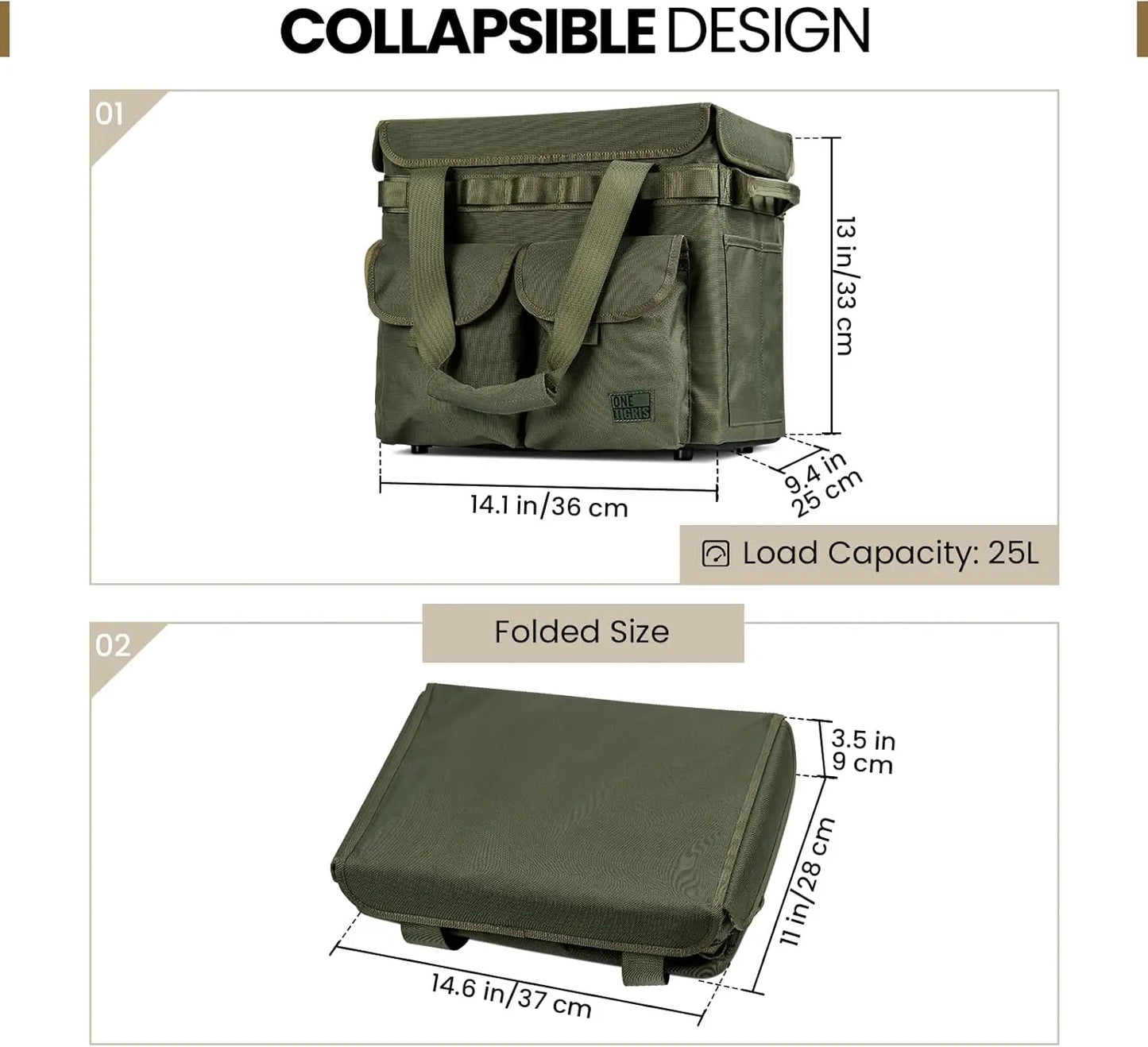 Camping Storage Bag With Lid Collapsible Tactical Tote For Outdoors