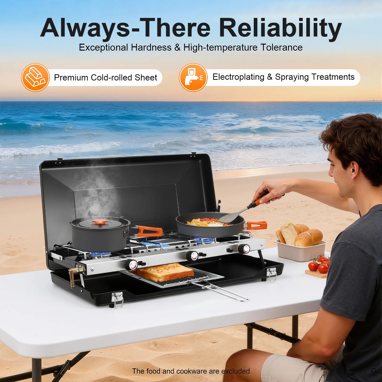Portable 3 Burner Camping Stove Propane Butane Outdoor Gas Grill