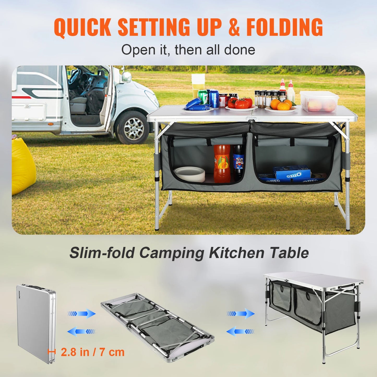 VEVOR Folding Camping Kitchen Table for Outdoor Picnics and RV