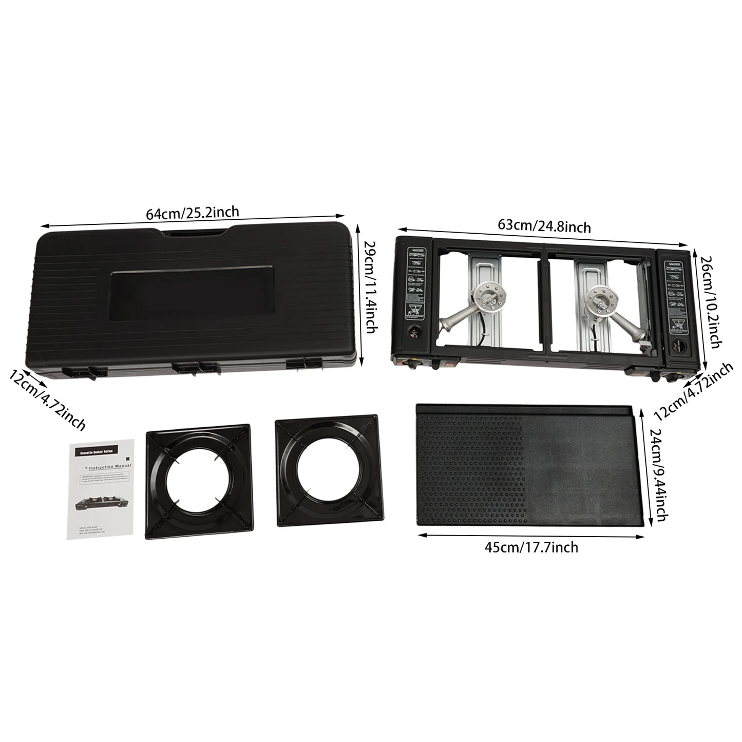 Two Burner Portable Camping Stove With Auto Ignition Baking Tray