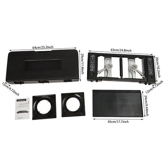 Two Burner Portable Camping Stove With Auto Ignition Baking Tray