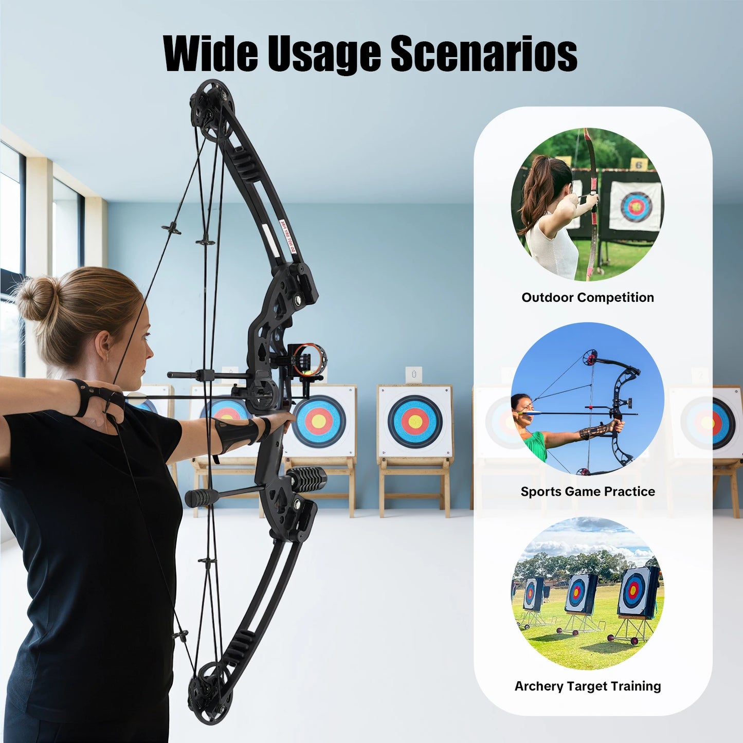 Compound Bow 30-55 Lbs Adjustable Draw Weight 3 Pin Sight 12 Arrows Archery Set