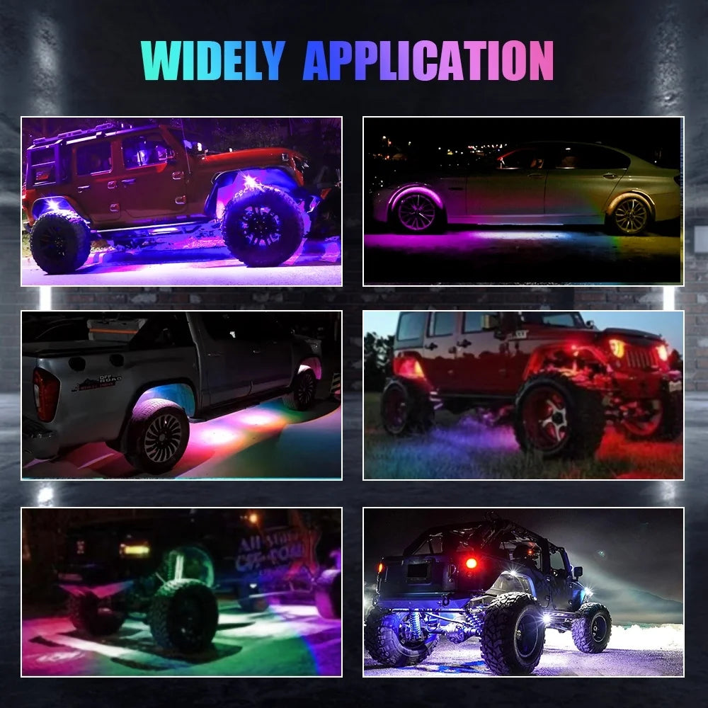 RGB LED Rock Lights 6 Pack APP Control Music Offroad