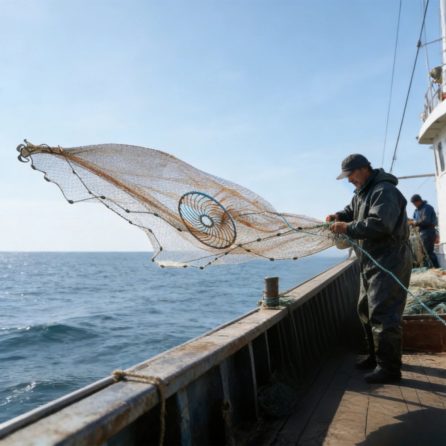 Portable Handheld Cast Net With Built In Sinkers For Freshwater And Saltwater