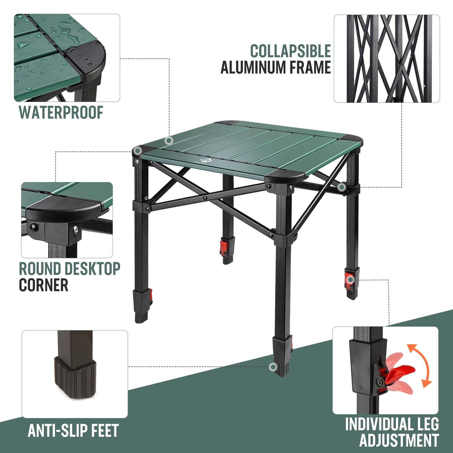 VILLEY Folding Camping Square Table With Carry Bag Aluminum Lightweight Outdoor