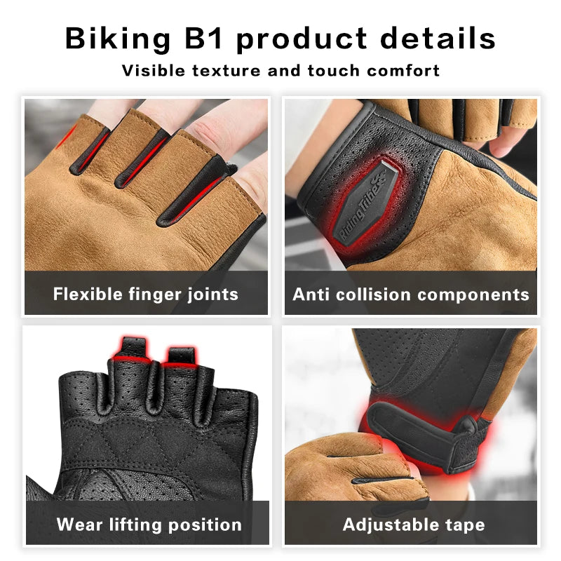 Leather Half Finger Motorcycle Riding Gloves Unisex Summer