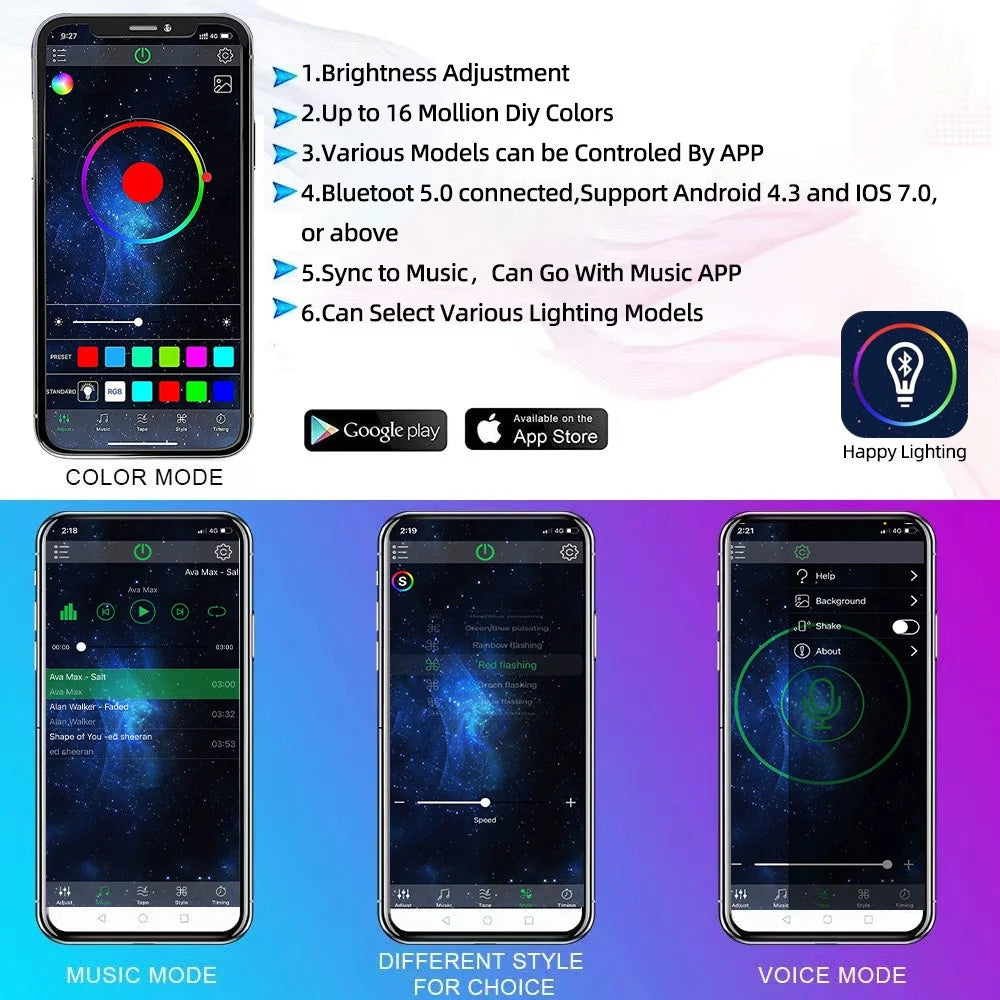 RGB LED Rock Lights 6 Pack APP Control Music Offroad