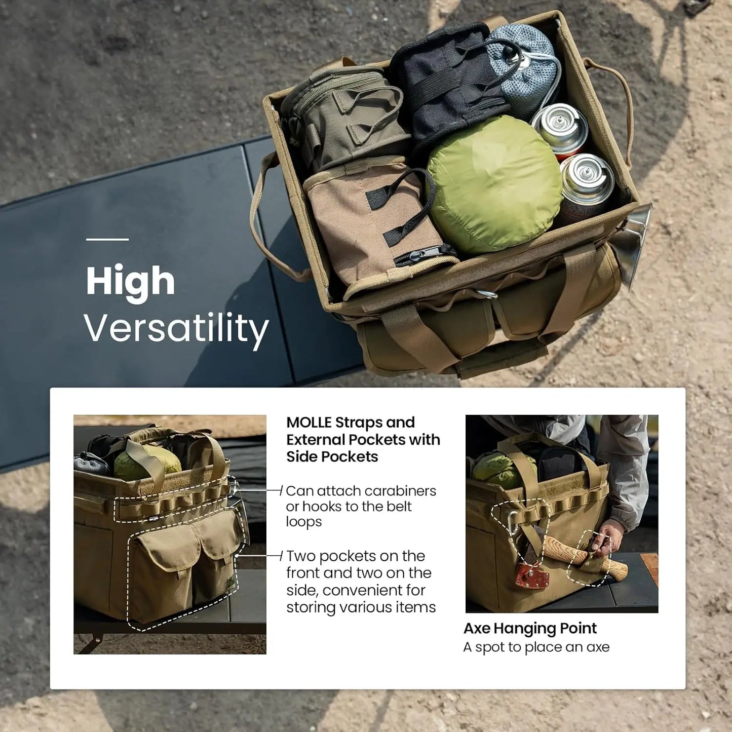 Camping Storage Bag With Lid Collapsible Tactical Tote For Outdoors