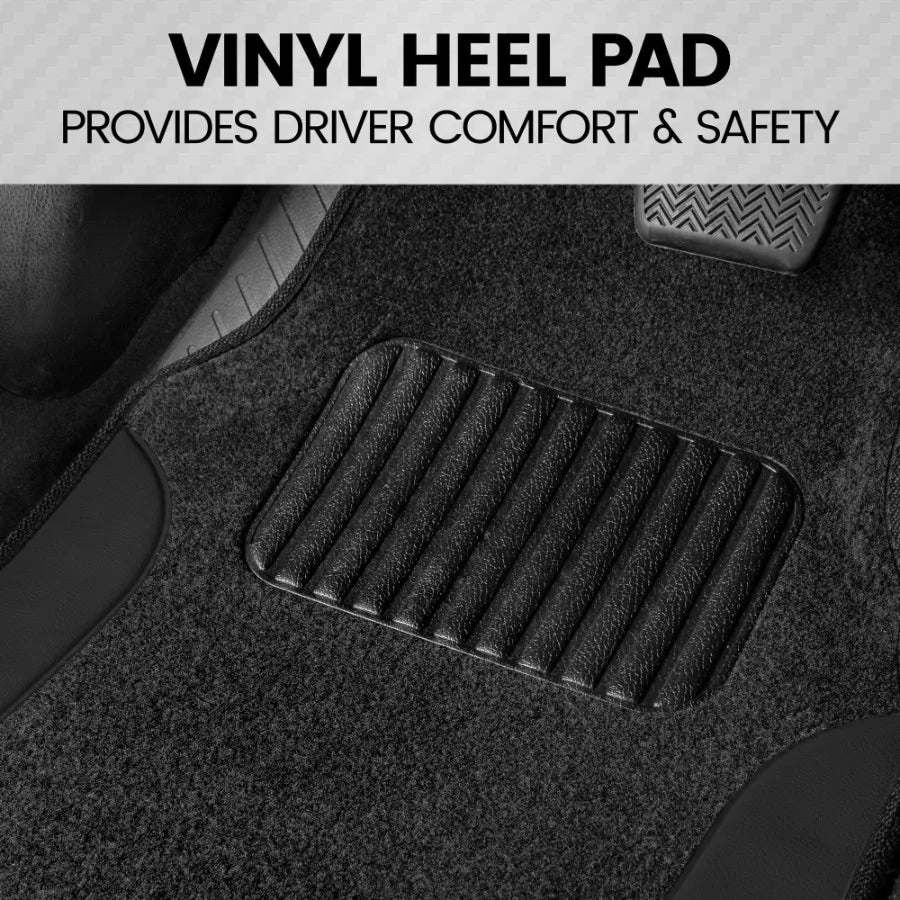 TwoTone Car Floor Mats With Faux Leather Heel Pad 4-Piece