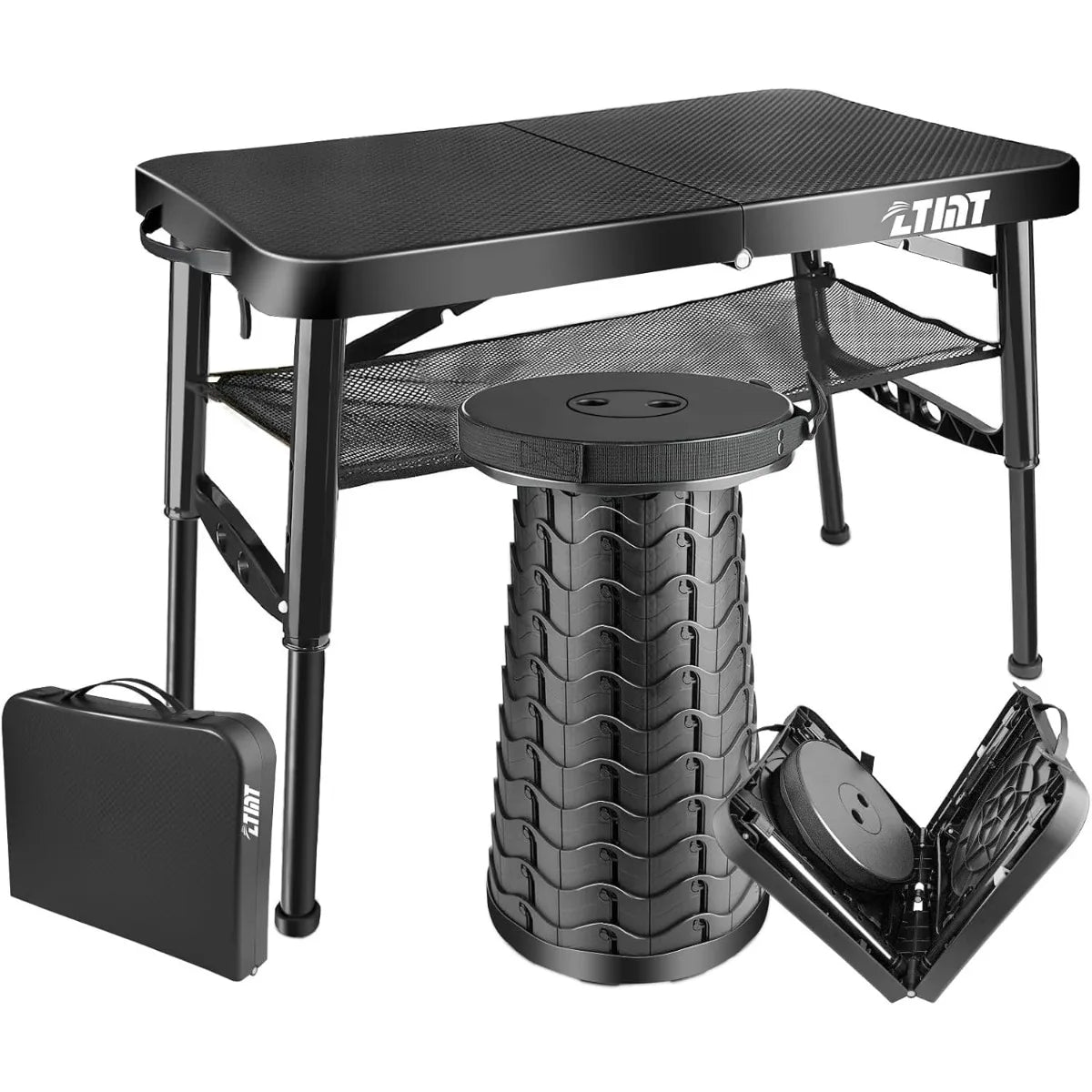 XIUWO Folding Table And Stool Set Portable Outdoor Adjustable Camping Table