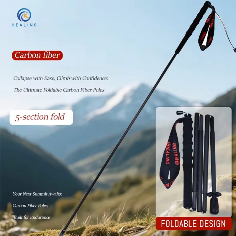 OKHEALING CN Carbon Fiber Foldable Trekking Poles 110g Ultra Light