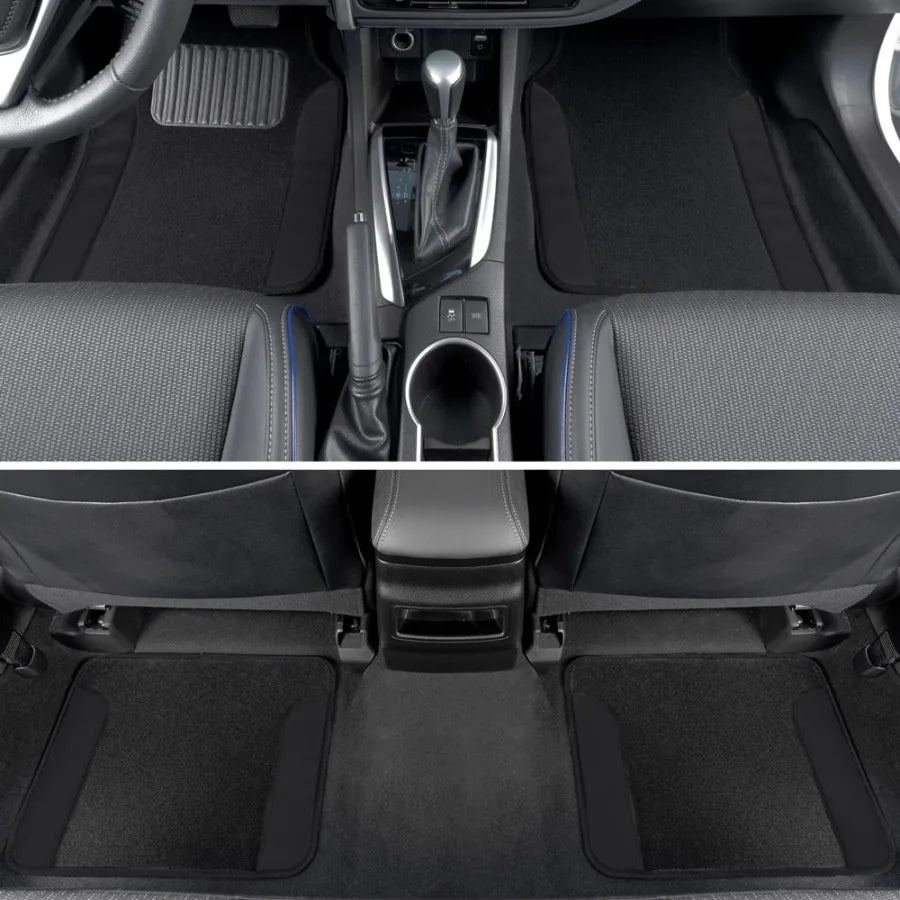 TwoTone Car Floor Mats With Faux Leather Heel Pad 4-Piece
