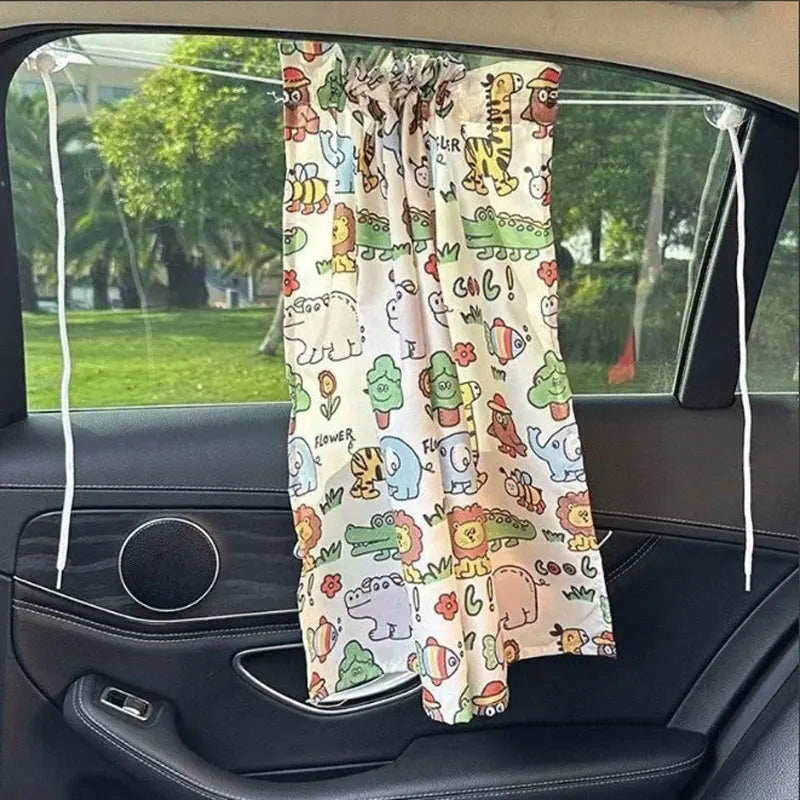 Car Window Sunshade Curtain Suction Cup Cartoon Uv Protection For Kids