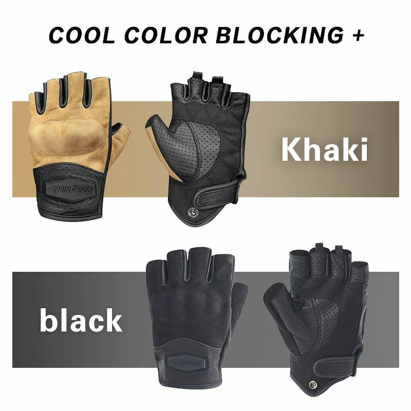 Leather Half Finger Motorcycle Riding Gloves Unisex Summer