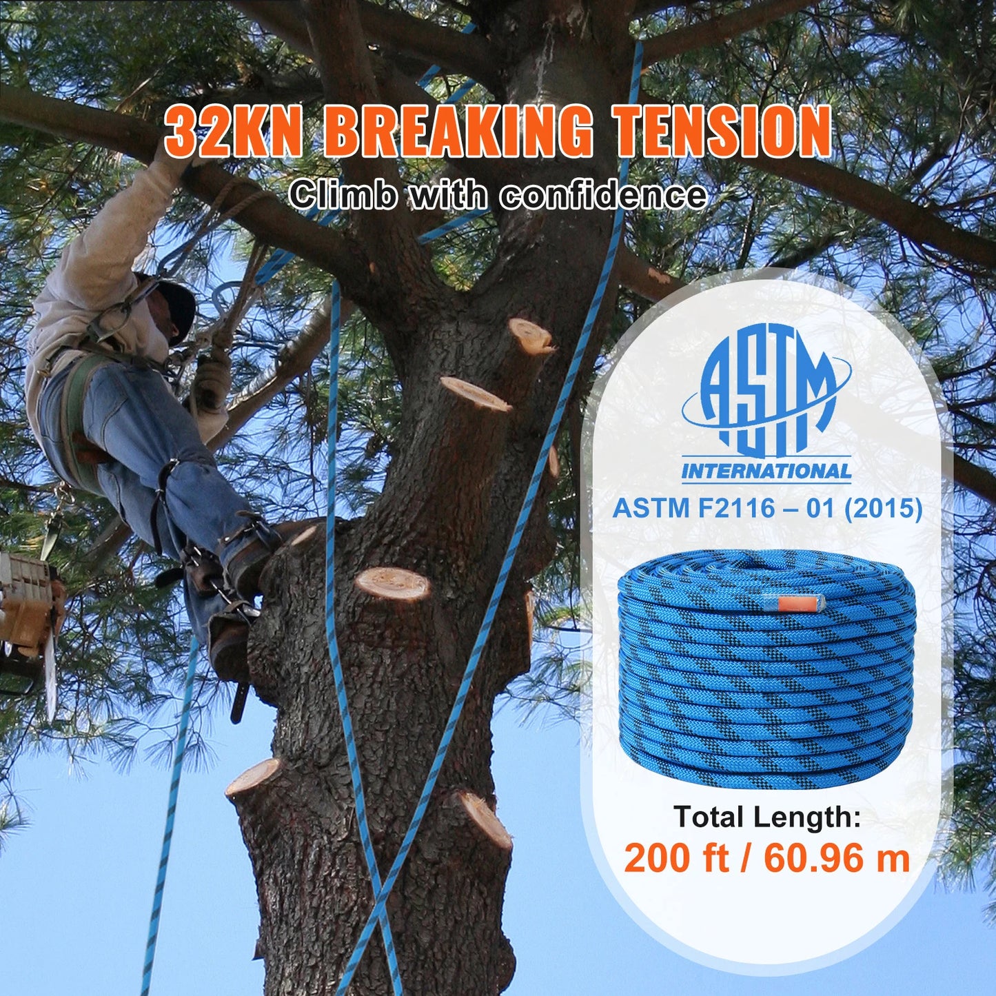 Static Climbing Rope Outdoor 30 kN Breaking Strength With Steel Snap Hooks