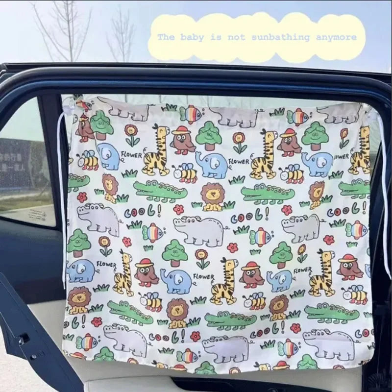Car Window Sunshade Curtain Suction Cup Cartoon Uv Protection For Kids