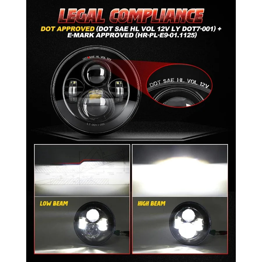 Round LED Headlights For Jeep Wrangler JK TJ Sealed Beam