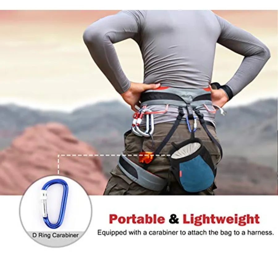 Climbing Chalk Bag With Adjustable Belt Carabiner Clip Zippered Pockets