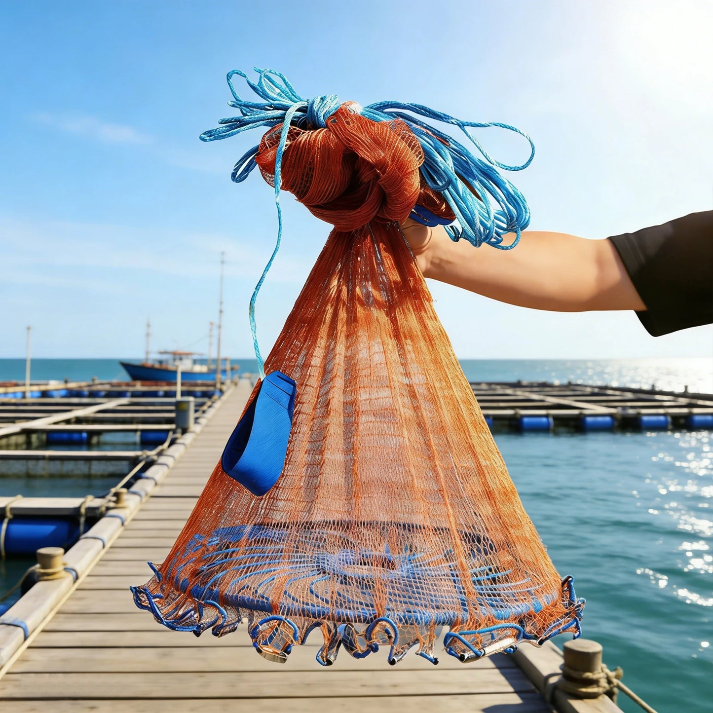 Portable Handheld Cast Net With Built In Sinkers For Freshwater And Saltwater