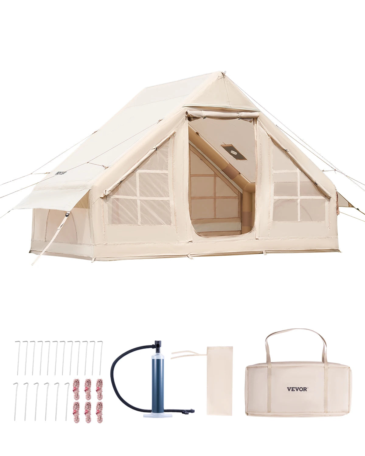 VEVOR Inflatable Camping Tent Easy Setup 300D Oxford Stove Jack Hand Pump