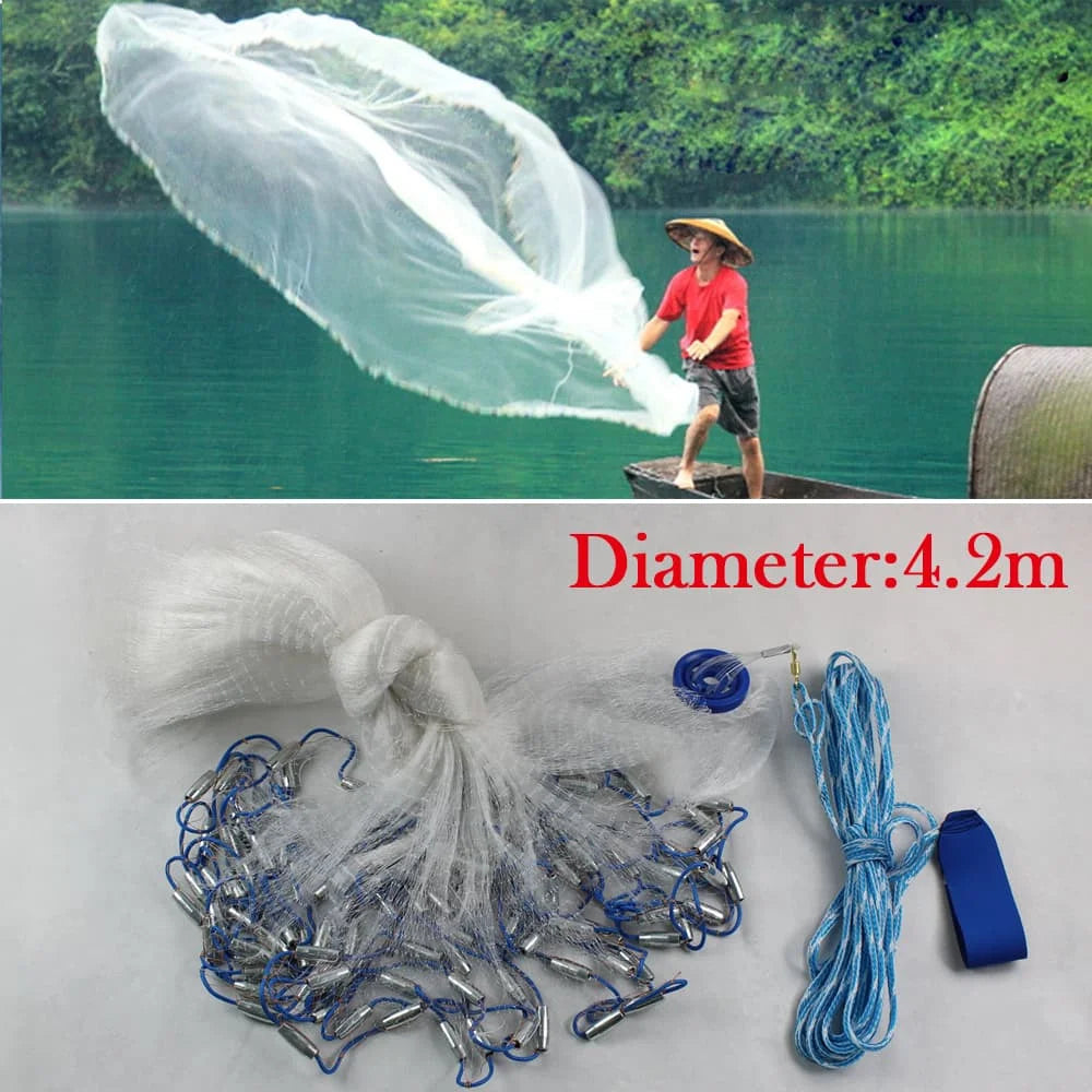 Bymaocar Nylon Monofilament Cast Net With Steel Copper Sinker