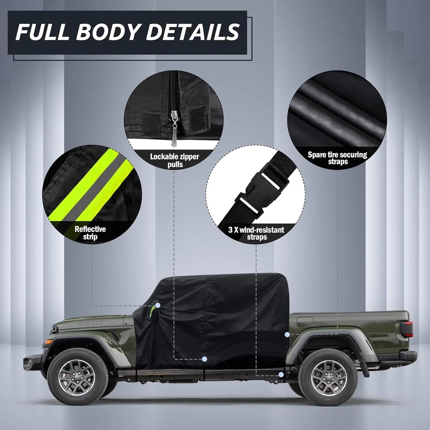 Jeep Gladiator Cab Cover All Weather Waterproof With Zipper Straps