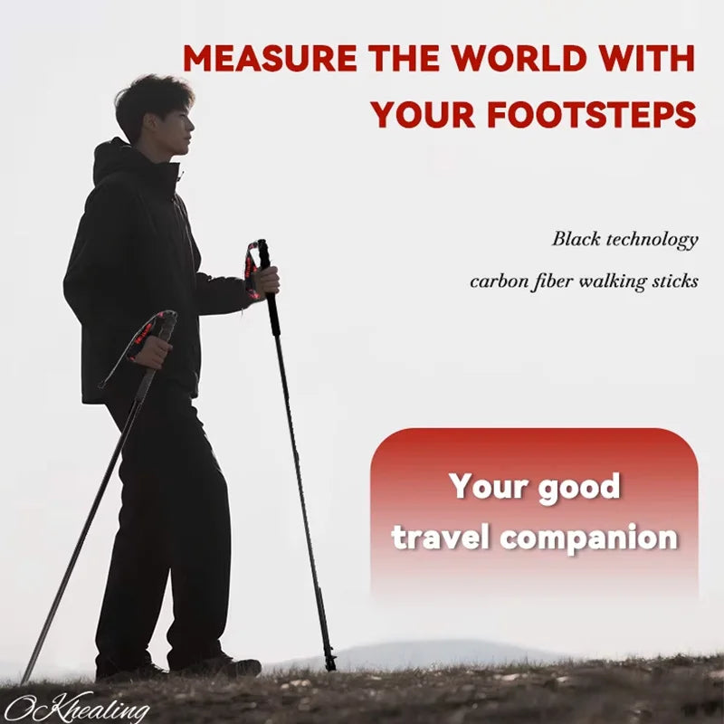 OKHEALING CN Carbon Fiber Foldable Trekking Poles 110g Ultra Light