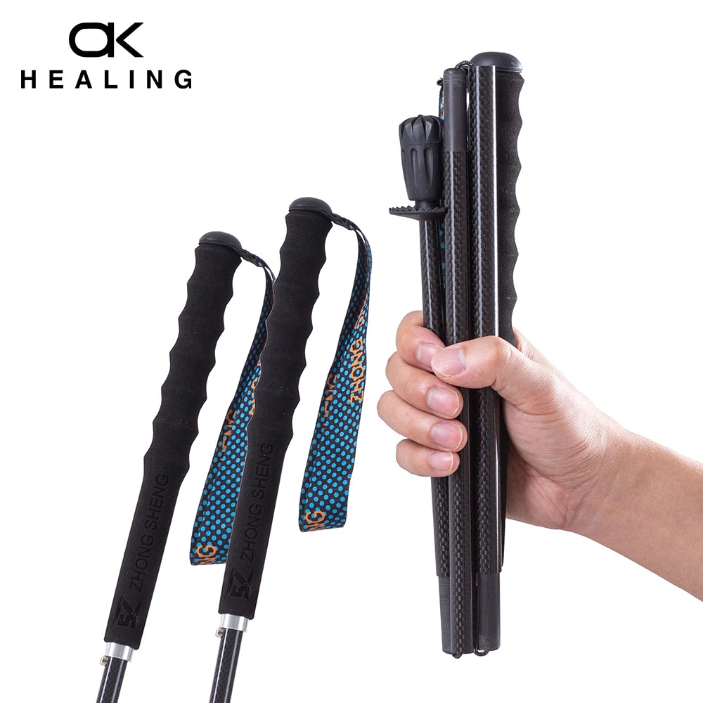 OKHEALING Lightweight Carbon Fiber Trekking Poles Telescopic Hiking Sticks
