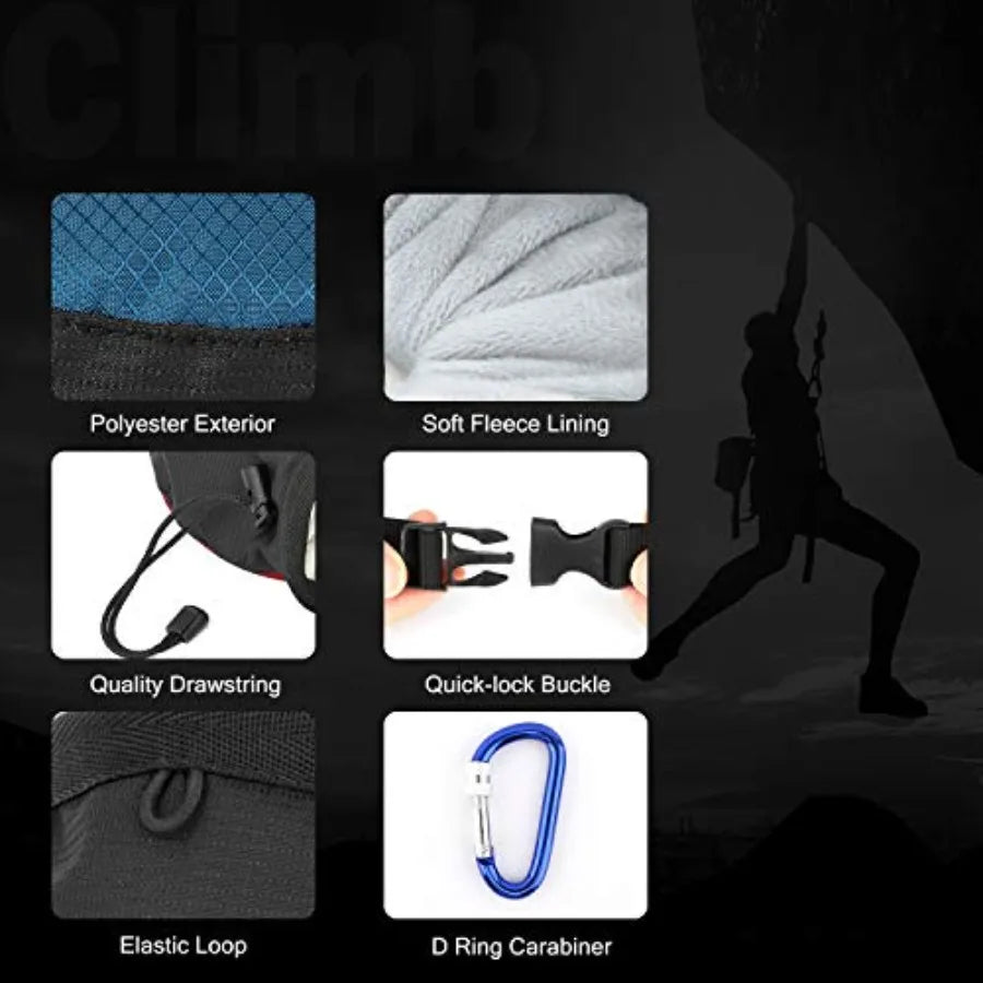 Climbing Chalk Bag No Leak Drawstring Belt Carabiner Clip
