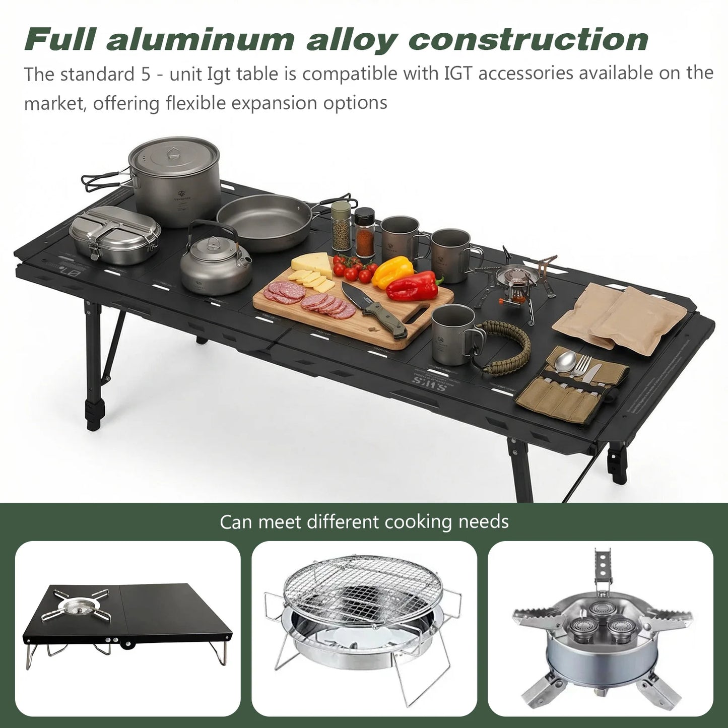 Foldable Camping Table With Adjustable Height Legs 120kg Load Capacity