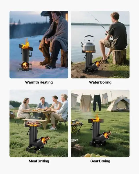 Camping Rocket Stove Portable Wood Burning Stove With Carry Bag