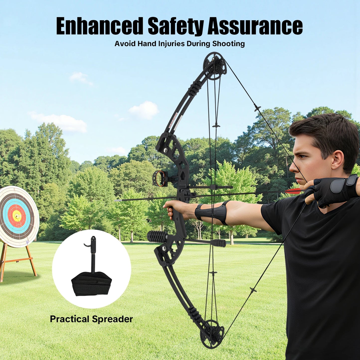 Compound Bow 30-55 Lbs Adjustable Draw Weight 3 Pin Sight 12 Arrows Archery Set
