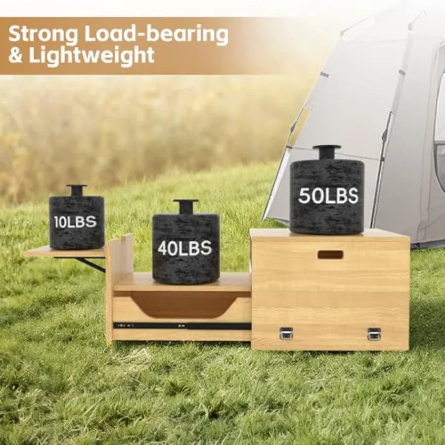 Slide Out Kitchen System Folding Camping Table With Drawer SUV Camp Kitchen
