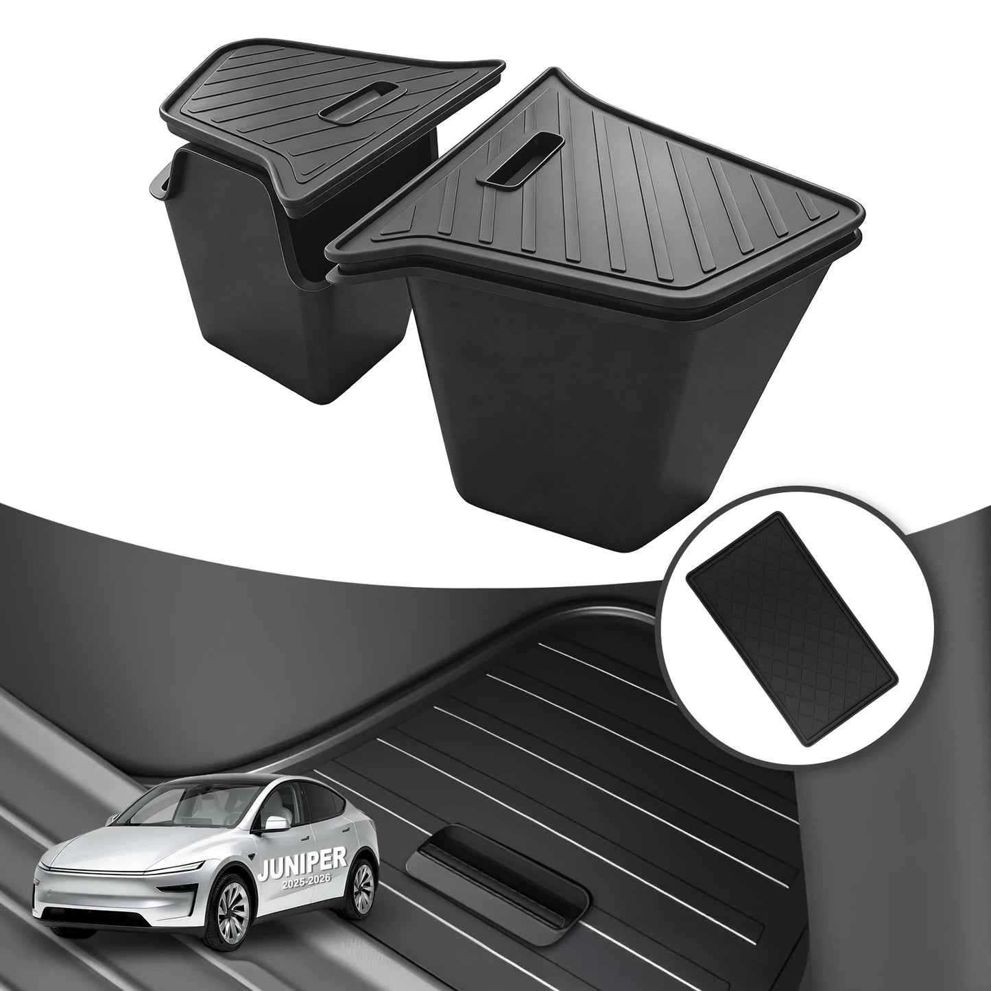 Tesla Model Y Trunk Side Storage Bins 3-Piece TPE Organizer