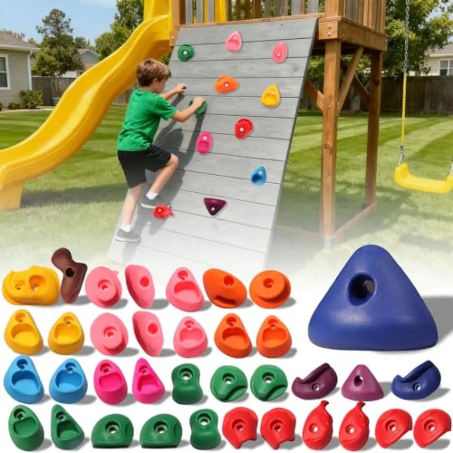 Rock Climbing Holds Set 32 Pieces For Indoor Outdoor Walls