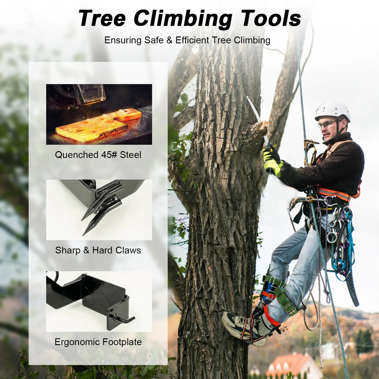 Tree Climbing Spikes Kit With Safety Harness 220lb Load Capacity Arborist