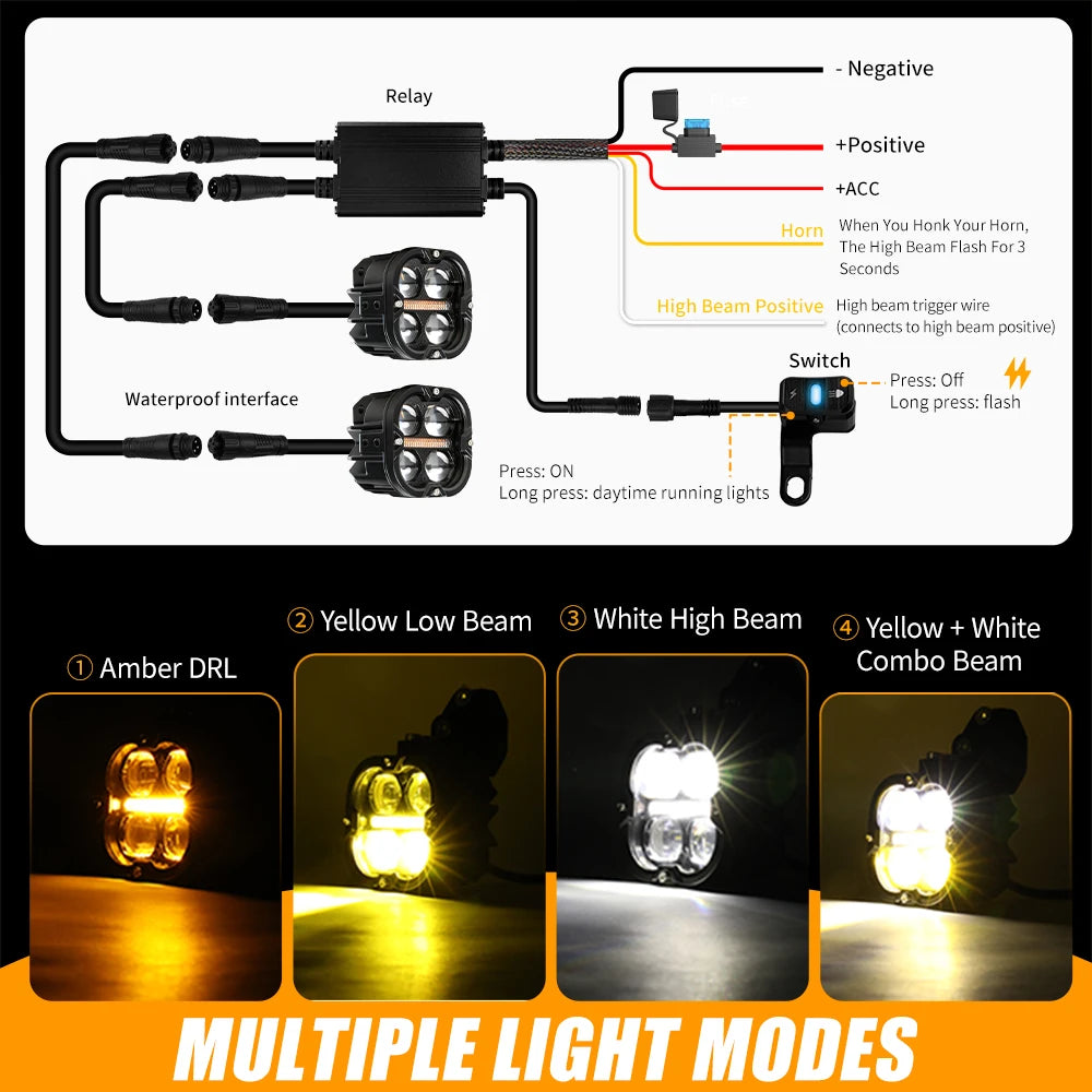 BraveWAY LED Projector Spotlight Fog Light For Adventure Motorcycles