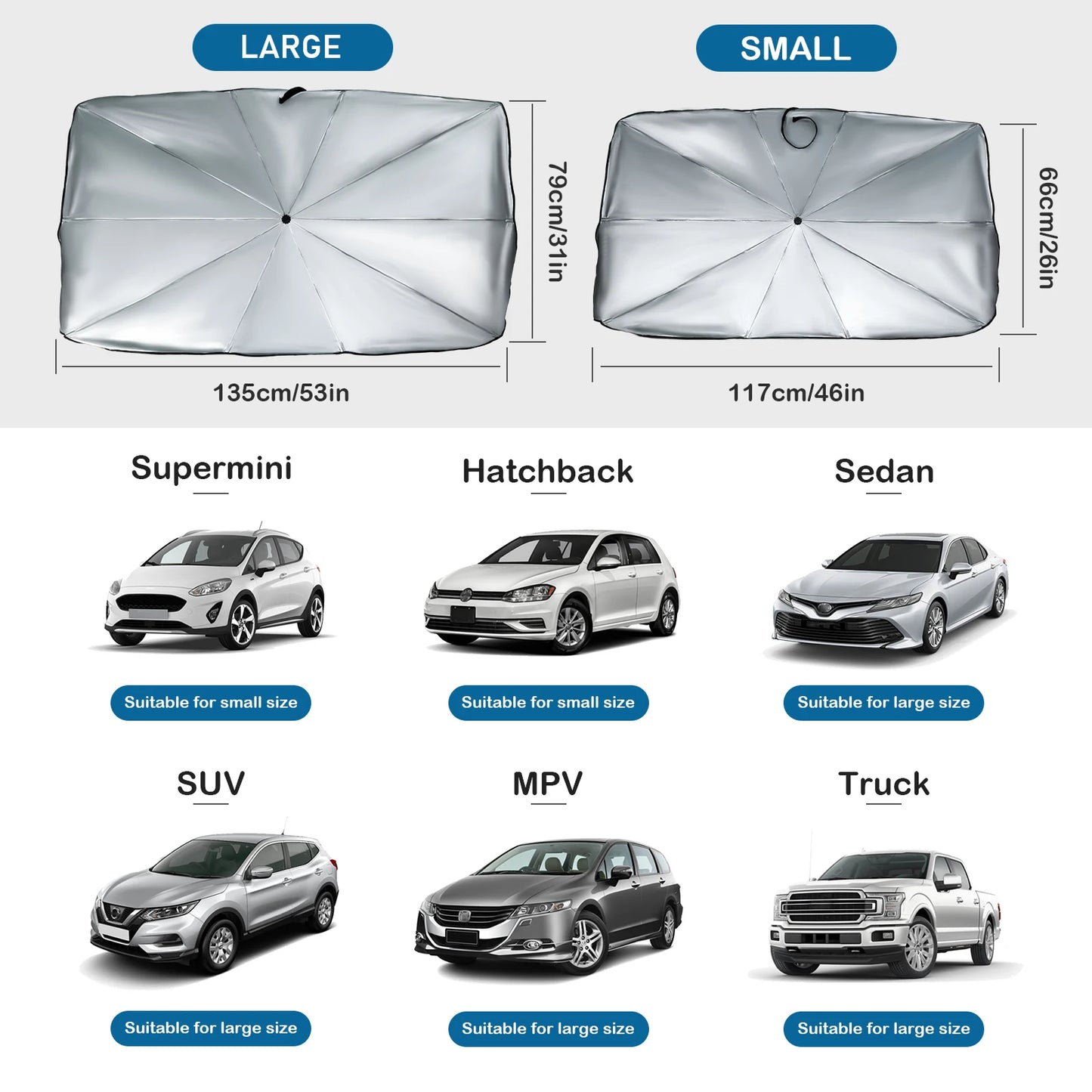 XUKEY Foldable Car Windshield Sun Shade Umbrella UV Cover Window