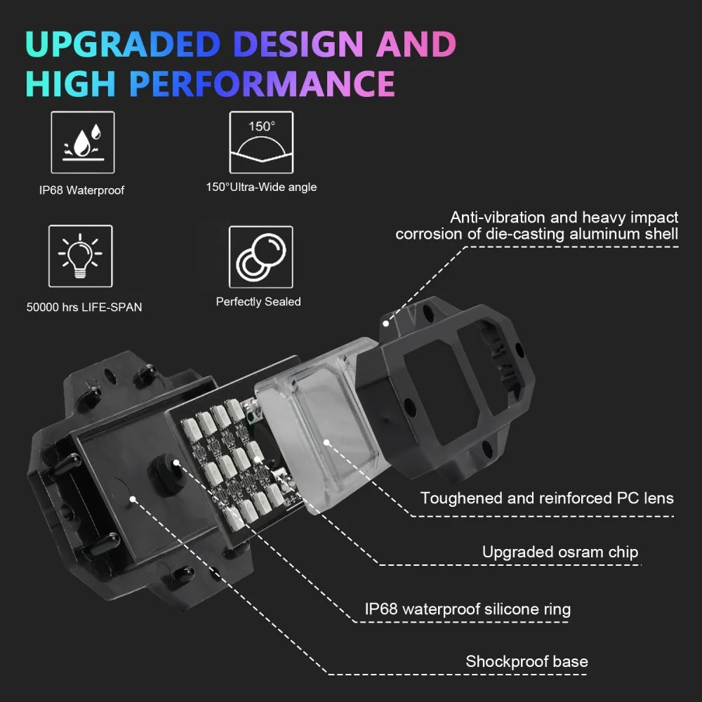RGB LED Rock Lights 6 Pack APP Control Music Offroad
