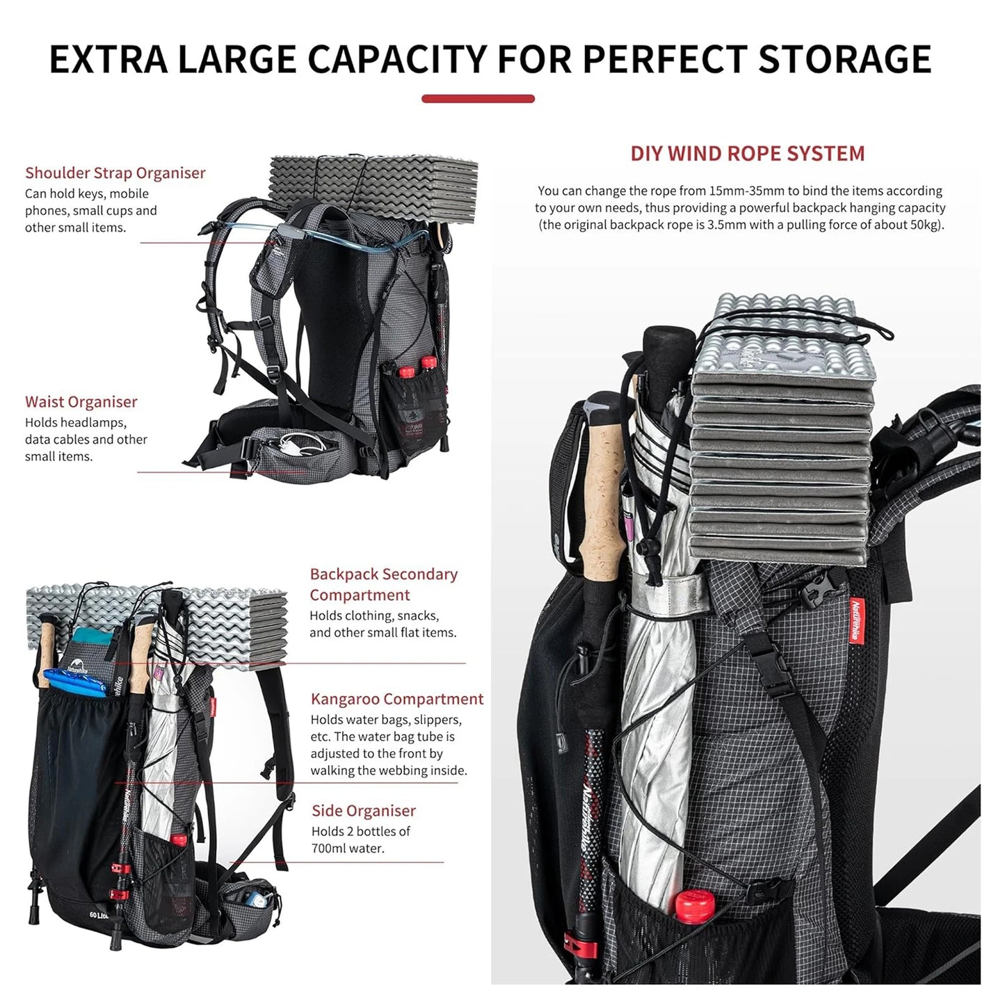 Naturehike Waterproof Outdoor Mountain Backpack for Hiking and Travel