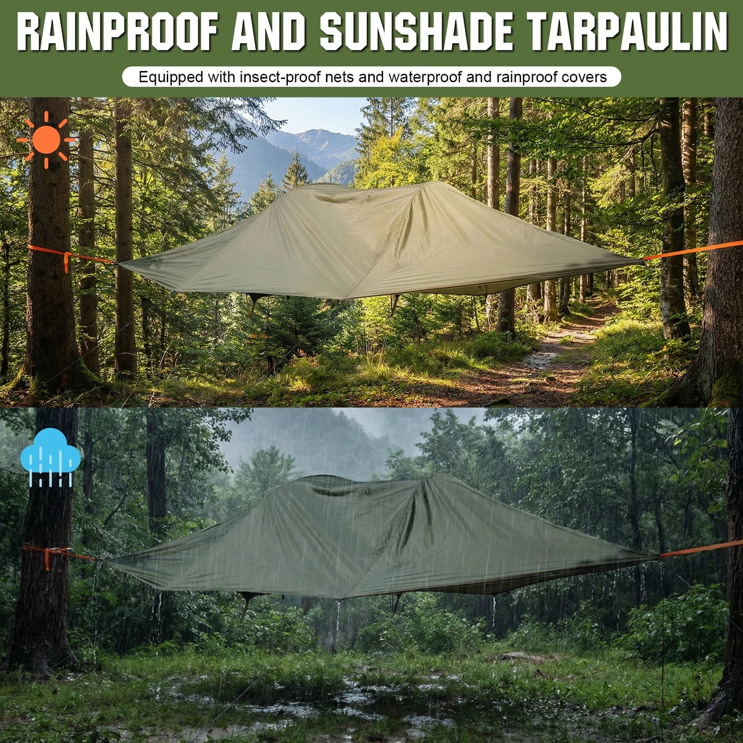 NovaSphere Outdoor Camping Hammock With Mosquito Net And Rainfly