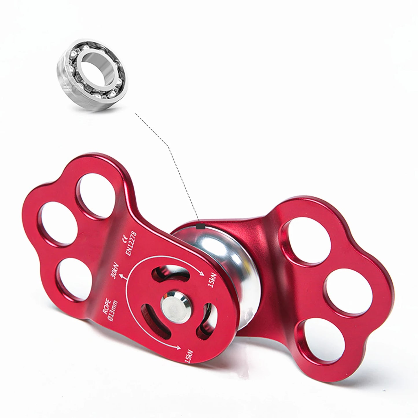 30KN Rock Climbing Three Hole Pulley Bearing 7075 Aluminum Attachment Hitch