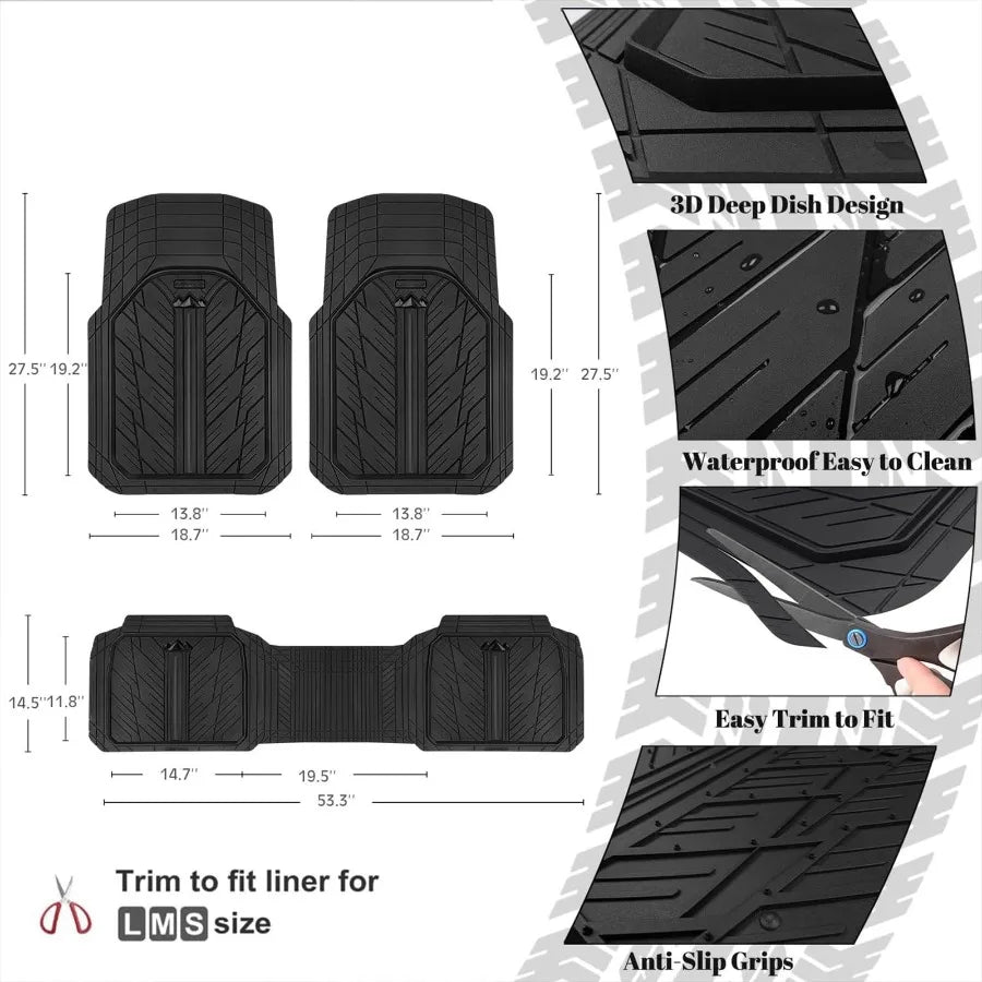 Heavy Duty Rubber Car Floor Mats All Weather Universal Fit