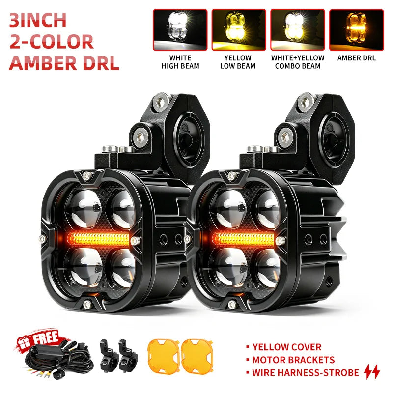 BraveWAY LED Projector Spotlight Fog Light For Adventure Motorcycles