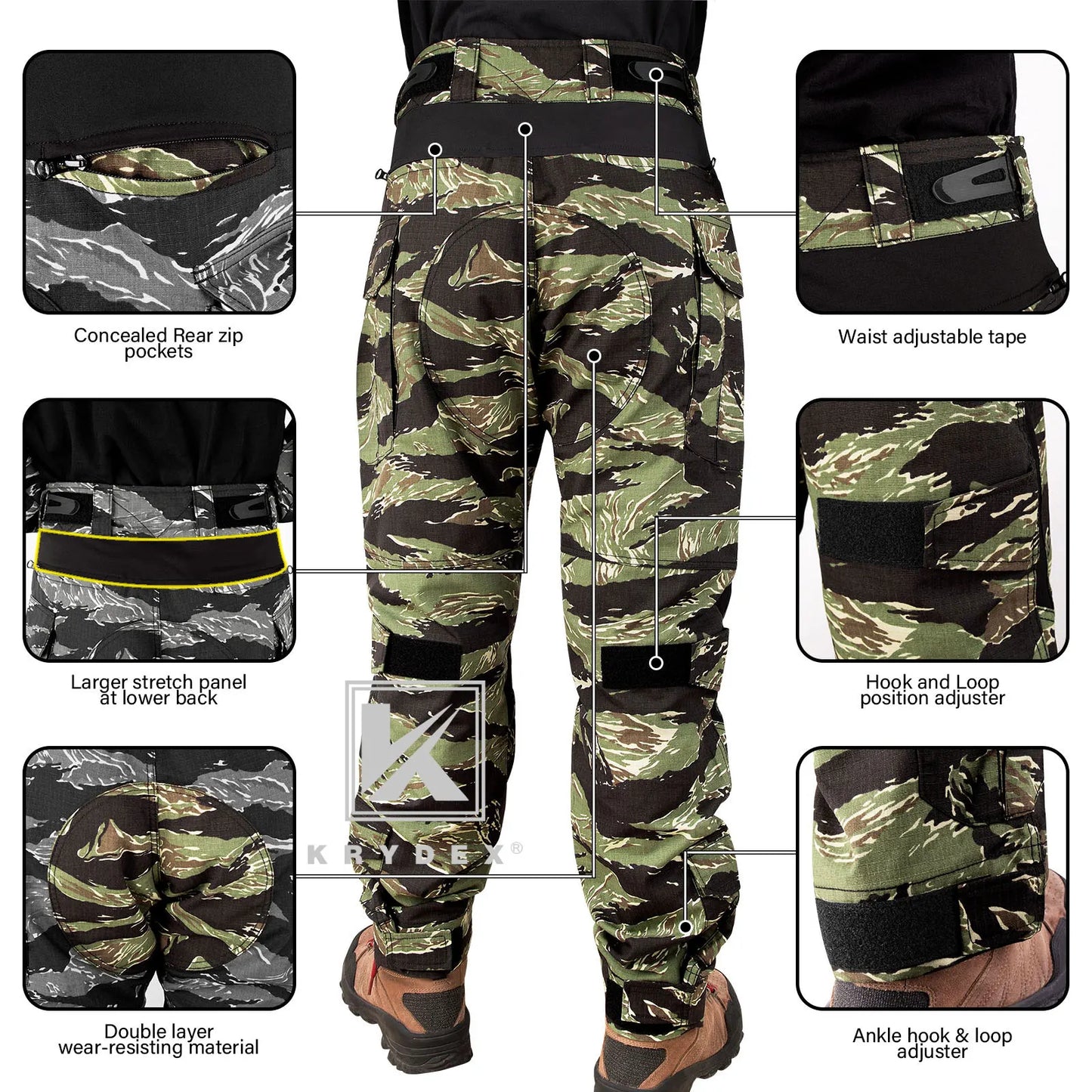 KRYDEX Camouflage Tactical Pants With Knee Pads For Outdoor Hunting